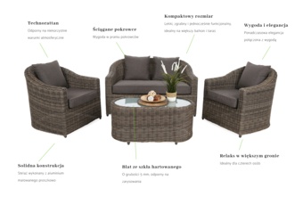 Meble ogrodowe technorattanowe Modena Silk Grey / Melange