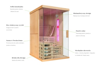 Sauna fińska EN2S Natural - 2 osobowa - drewniana Sauna fińska EN2S Natural z panelami solnymi