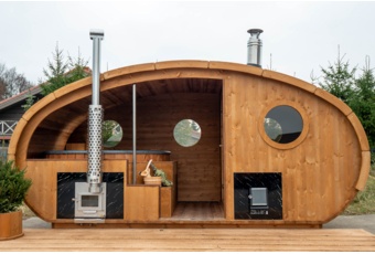 Sauna fińska zewnętrzna Hobbit z balią 220 x 450 cm