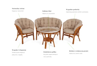 Meble ogrodowe rattanowe Bahama Orange / Latte 3+1 - dla 4 osób - naturalny materiał Meble ogrodowe rattanowe Bahama Orange / Latte 3+1