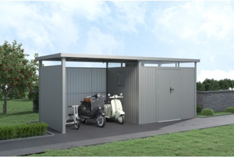 Domek narzędziowy Kopenhaga 569 x 230 cm Silver Grey z wiatą - szary - nowoczesny Domek narzędziowy Kopenhaga 569 x 230 cm Silver Grey z wiatą