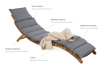 Leżanka ogrodowa drewniana Akacja Lux z poduszką