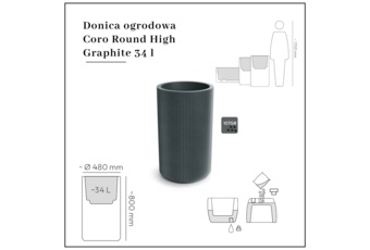 Donica ogrodowa Prosperplast Coro Round High Graphite 34 l
