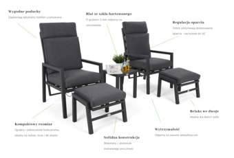 Meble ogrodowe aluminiowe Morton Dark Grey / Grey Melange