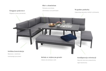 Narożne meble ogrodowe aluminiowe Galapagos Grey / Window Grey