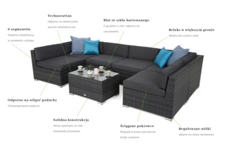 Narożnik modułowy z technorattanu Kansas Maxi Grey / Grey Melange - szary - dla 6 osób Narożnik modułowy z technorattanu Kansas Maxi Grey / Grey Melange