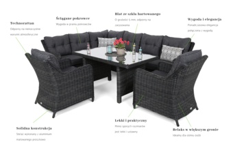 Narożny zestaw mebli ogrodowych lewy California Grey / Grey Melange Narożny zestaw mebli ogrodowych lewy California Grey / Grey Melange