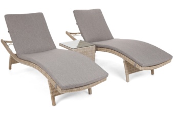 Zestaw leżaków ogrodowych z technorattanu Marbella Beige / Beige Melange ze stolikiem