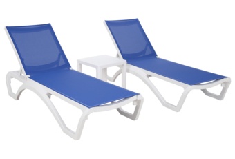 Zestaw leżaków ogrodowych Monako White / Blue ze stolikiem 