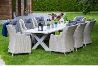 Meble ogrodowe technorattanowe Bristol 230 cm White / Grey - biały - dla 8 osób Meble ogrodowe technorattanowe Bristol 230 cm White / Grey 8+1
