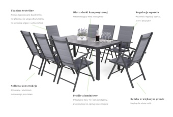 Meble ogrodowe aluminiowe Ibiza 185 cm Grey / Window Grey 8+1