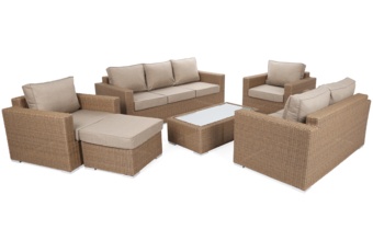 Meble ogrodowe technorattanowe Perugia Light Brown / Brown Melange - dla 8 osób Meble ogrodowe technorattanowe Perugia Light Brown / Brown Melange