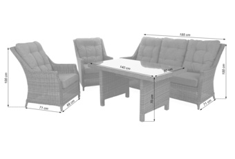 Jasnoszary zestaw wypoczynkowy Alicante dla 5-6 osób z technorattanu - sofa i fotele Meble ogrodowe technorattanowe Alicante Light Grey / Grey Melange