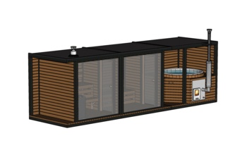 Sauna fińska zewnętrzna TerModula z balią i szatnią 750 x 210 cm