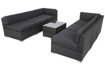 Narożnik modułowy z technorattanu Kansas Maxi Grey / Grey Melange - szary - dla 6 osób Narożnik modułowy z technorattanu Kansas Maxi Grey / Grey Melange