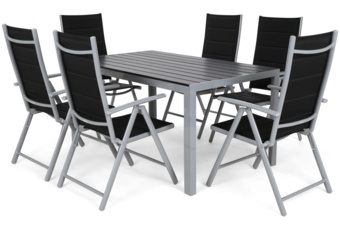 Meble ogrodowe aluminiowe IBIZA czarne z srebrnym stelażem Meble ogrodowe aluminiowe Ibiza 150 cm Silver / Black 6+1