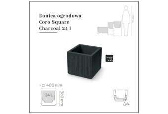 Donica ogrodowa Coro Square Charcoal 24 l