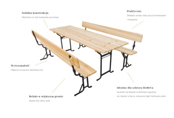 Ogrodowy zestaw piwny z oparciami 220 cm - piknikowy - imprezowy Ogrodowy zestaw piwny z oparciami 220 cm