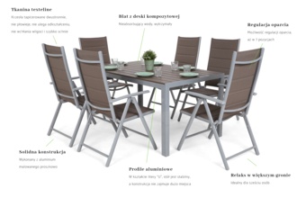 Meble ogrodowe aluminiowe Ibiza 150 cm Silver / Taupe 6+1