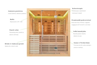 Sauna infrared Nordum Solea 4-osobowa naturalna - z panelami solnymi - jodła kanadyjska Sauna infrared Nordum Solea 4-osobowa naturalna
