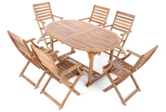 Meble ogrodowe drewniane Akacja Oval Cross 150+50 cm 6+1