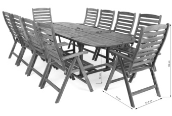 Meble ogrodowe drewniane Akacja Oval 165+50+50 cm 10+1