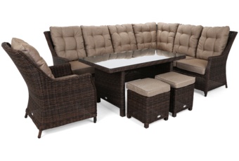 Narożny zestaw mebli ogrodowych prawy Alicante Brown Mat / Brown Melange z pufami