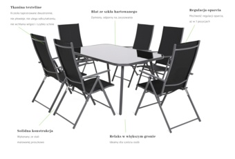 Meble ogrodowe metalowe Casablanca 145 cm Grey / Black 6+1