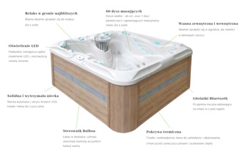 Wanna ogrodowa z hydromasażem Aquess Pleasure 5202 5-osobowa Sterling White / OAK