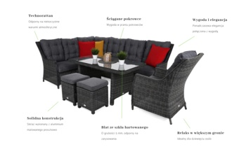 Narożny zestaw mebli ogrodowych lewy Alicante Grey / Grey Melange z pufami