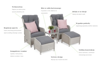 Meble ogrodowe technorattanowe Sofia White / Grey