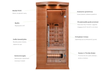 Sauna infrared Nordum Classic 1-osobowa WiFi brązowa - domowa - z panelami solnymi Sauna infrared Nordum Classic 1-osobowa WiFi brązowa