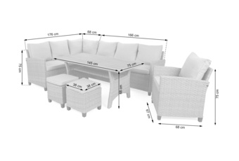 Narożne meble ogrodowe technorattanowe Lagos Beige / Ecru - dla 9 osób - beżowy Narożne meble ogrodowe technorattanowe Lagos Beige / Ecru