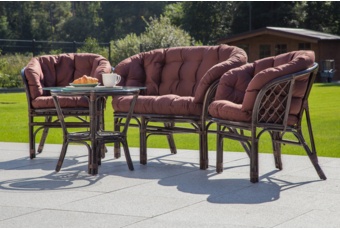 Komplet z rattanu: sofa, 2 fotele, stolik ze szklanym blatem Meble ogrodowe rattanowe Bahama Brown / Brown 3+1