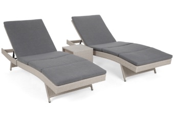 Zestaw leżanek ogrodowych Bora Bora White / Grey ze stolikiem - biały - dla 2 osób Zestaw leżaków ogrodowych z technorattanu Bora Bora White / Grey ze stolikiem