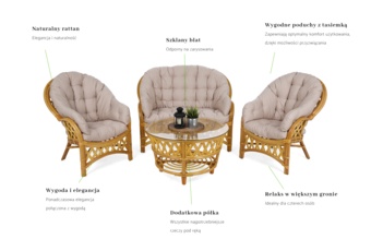 Meble ogrodowe rattanowe Diego Honey / Cream 3+1