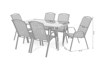 Meble ogrodowe metalowe Casablanca 150 cm Silver / Taupe Atlanta Grey / Beige Striped 6+1