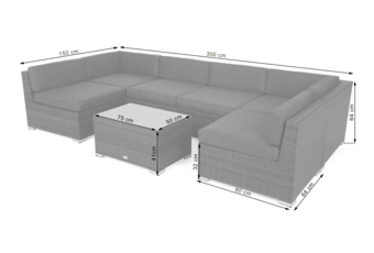 Narożnik modułowy z technorattanu Kansas Maxi Grey / Grey Melange - szary - dla 6 osób Narożnik modułowy z technorattanu Kansas Maxi Grey / Grey Melange