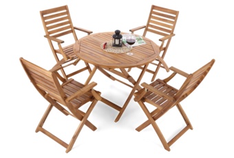 Meble ogrodowe drewniane Akacja Round Cross 4+1