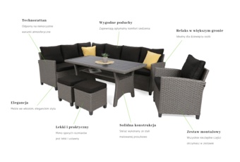 Narożne meble ogrodowe technorattanowe Lagos Muddy Grey / Black Melange