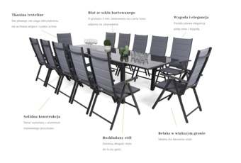 Meble ogrodowe aluminiowe Ontario 200+100 cm Grey / Light Grey Ibiza Grey / Window Grey 12+1
