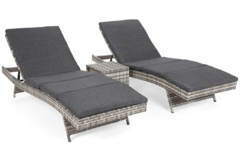 Zestaw leżanek ogrodowych Bora Bora Light Grey / Grey Melange ze stolikiem - jasnoszary - dwuosobowy Zestaw leżaków ogrodowych z technorattanu Bora Bora Light Grey / Grey Melange ze stolikiem