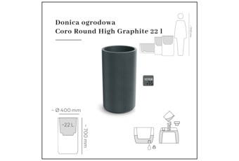 Donica ogrodowa Coro Round High Graphite 22 l