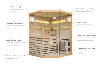 Sauna fińska narożna Nordum Solea 3-osobowa naturalna