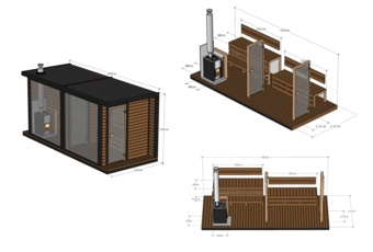 Sauna fińska zewnętrzna TerModula 500 x 210 cm z szatnią