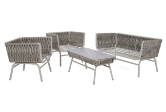 Zestaw mebli aluminiowych Tasos Cream / Latte - dla 4 osób  Meble ogrodowe technorattanowe Tasos Cream / Latte