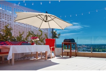 Parasol ogrodowy Malabo 300 cm Grey / Ecru z podstawą