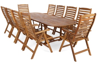 Meble ogrodowe drewniane Akacja Oval 165+60+60 cm 10+1