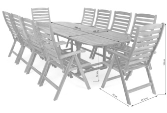 Meble ogrodowe drewniane Akacja Oval 165+60+60 cm 10+1