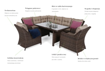 Narożny zestaw mebli ogrodowych lewy California Brown Mat / Brown Melange - brązowy - dla 8 osób Narożny zestaw mebli ogrodowych lewy California Brown Mat / Brown Melange